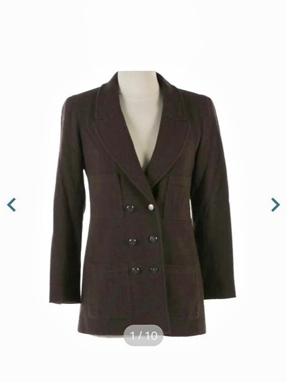 Chanel Brown Wool Double-Breasted Blazer Size 36 Like New